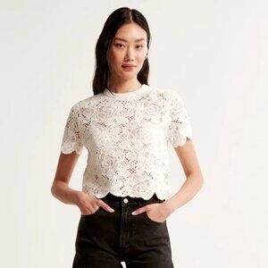 Abercrombie & Fitch Womens Crochet-Style Floral Lace Tee (Cream, XS)